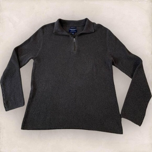 American Eagle 1/4 Zip Sweater Men’s Size Large Green Cotton Pullover Outdoors - Picture 1 of 5